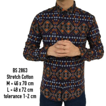 KEMEJA BATIK PANJANG SONGKET PRIA COWOK 2863 ORANGE + UNGU